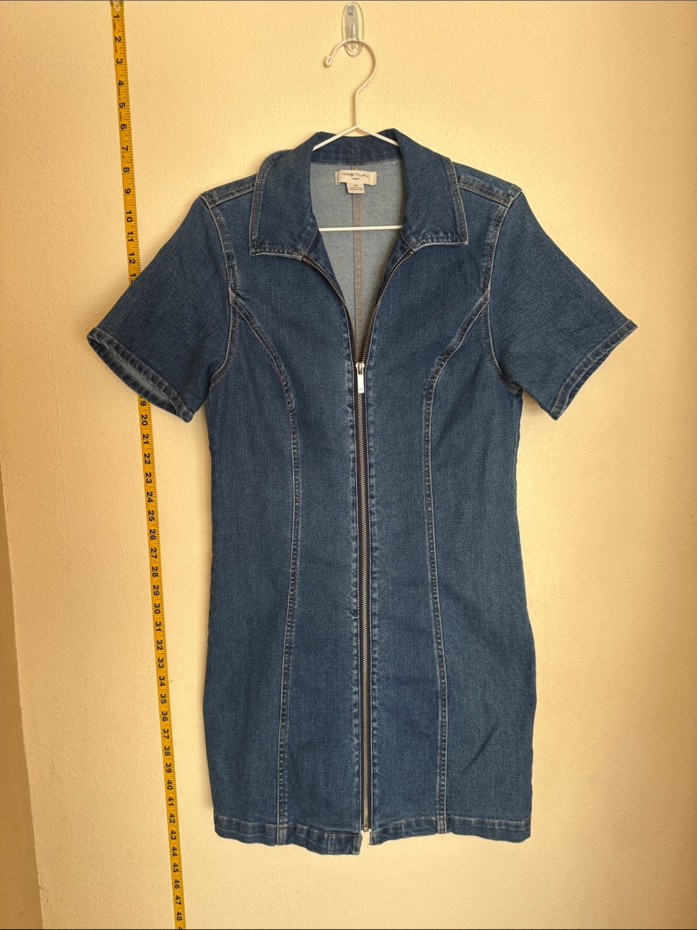 Habitual Denim Zip-Front Mini Dress in Blue